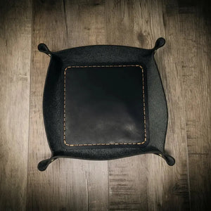 Bull Sheath Leather valet tray closeup