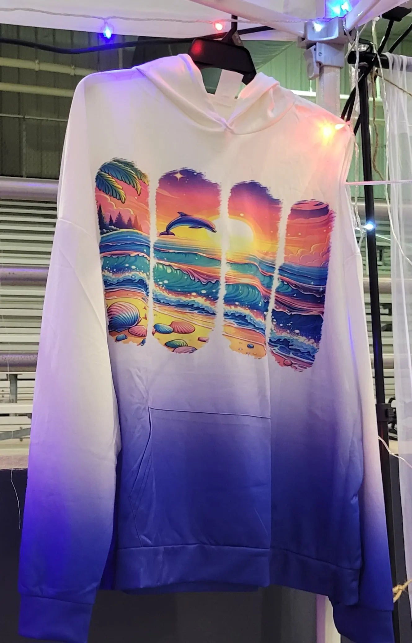 Ombre Hoodie with Dolphin Beach Scene-Size 3XL (Fits more like 2XL) by Two Beachin' Sisters, Southern lifestyle apparel main product photo
