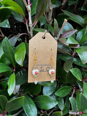 Vintage Gold Porcelain Heart Earrings Mushroom Lady Co
