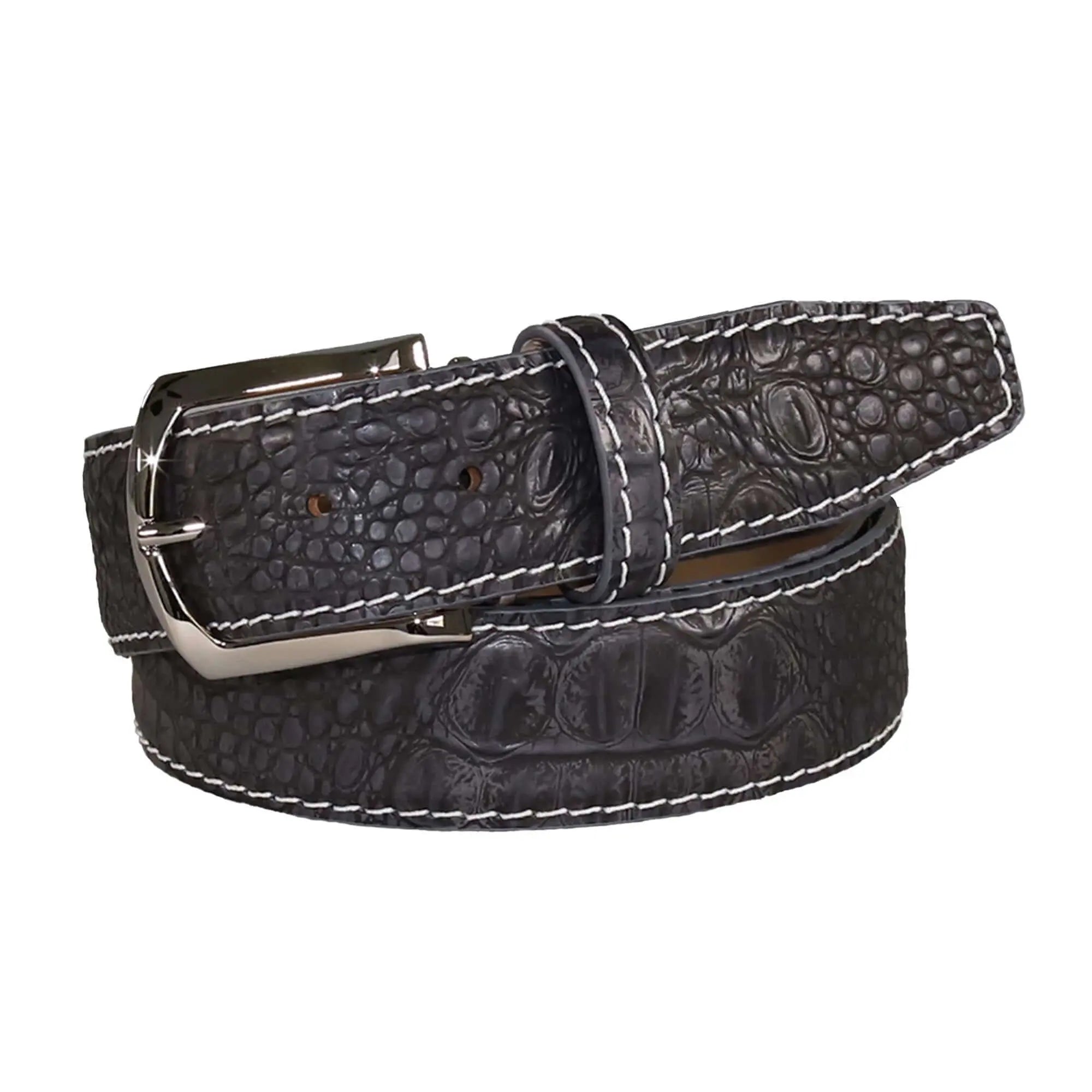 Vintage Gray Mock Croc Leather Belt by Roger Ximenez: Bespoke Belts and Leather Accessories, handmade leather goods main product photo