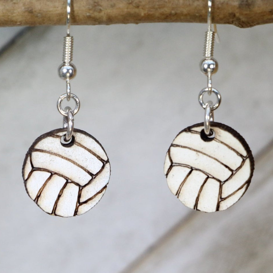 Volleyball Wooden Dangle Earrings | Sports Jewelry by Cate's Concepts, LLC, handmade jewelry main product photo