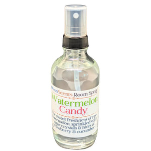 NonScents Watermelon Candy room spray in a clear glass bottle with a spray nozzle and labeled scent description.