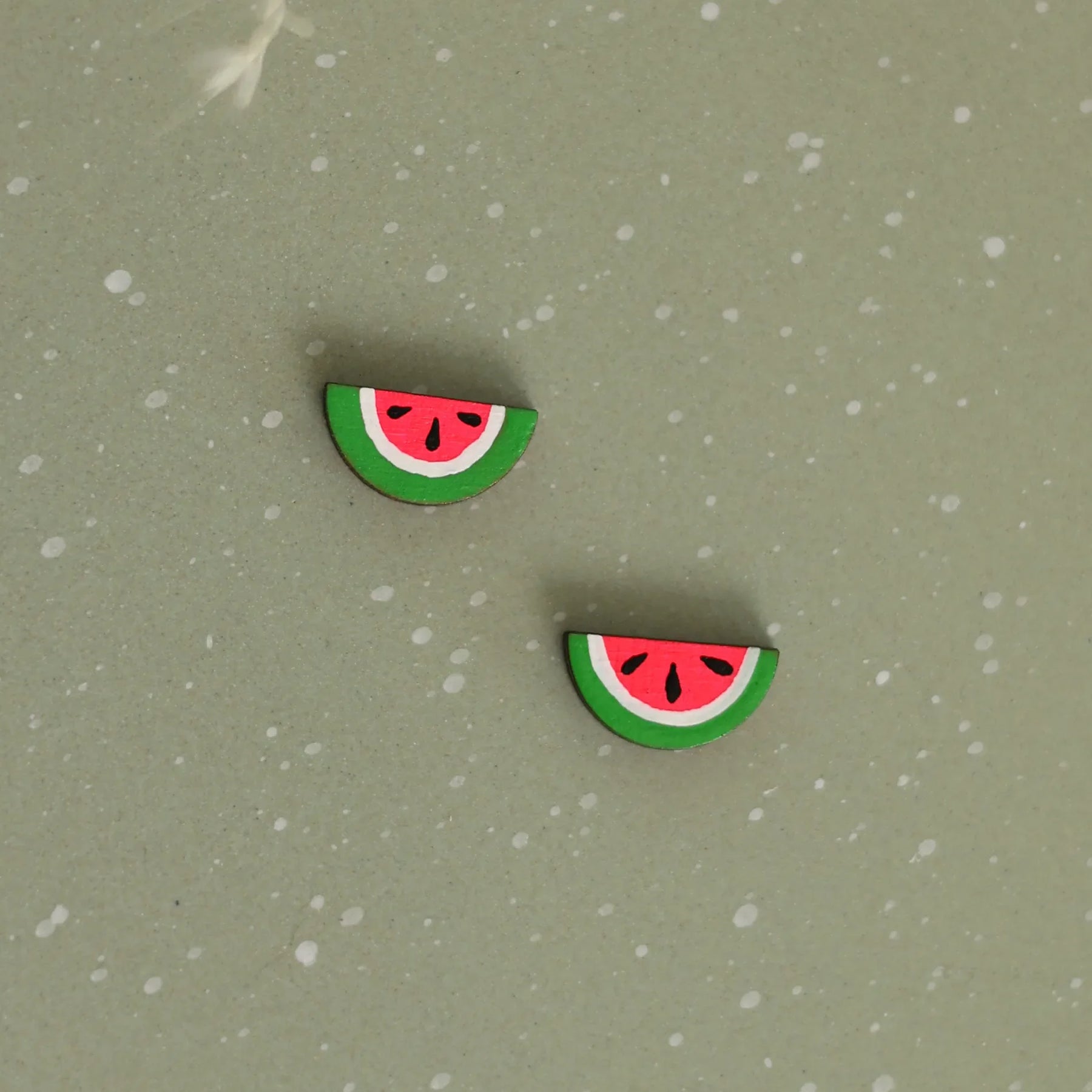 Watermelon Stud Earrings hand painted on lightweight wood by LE CHIC MIAMI