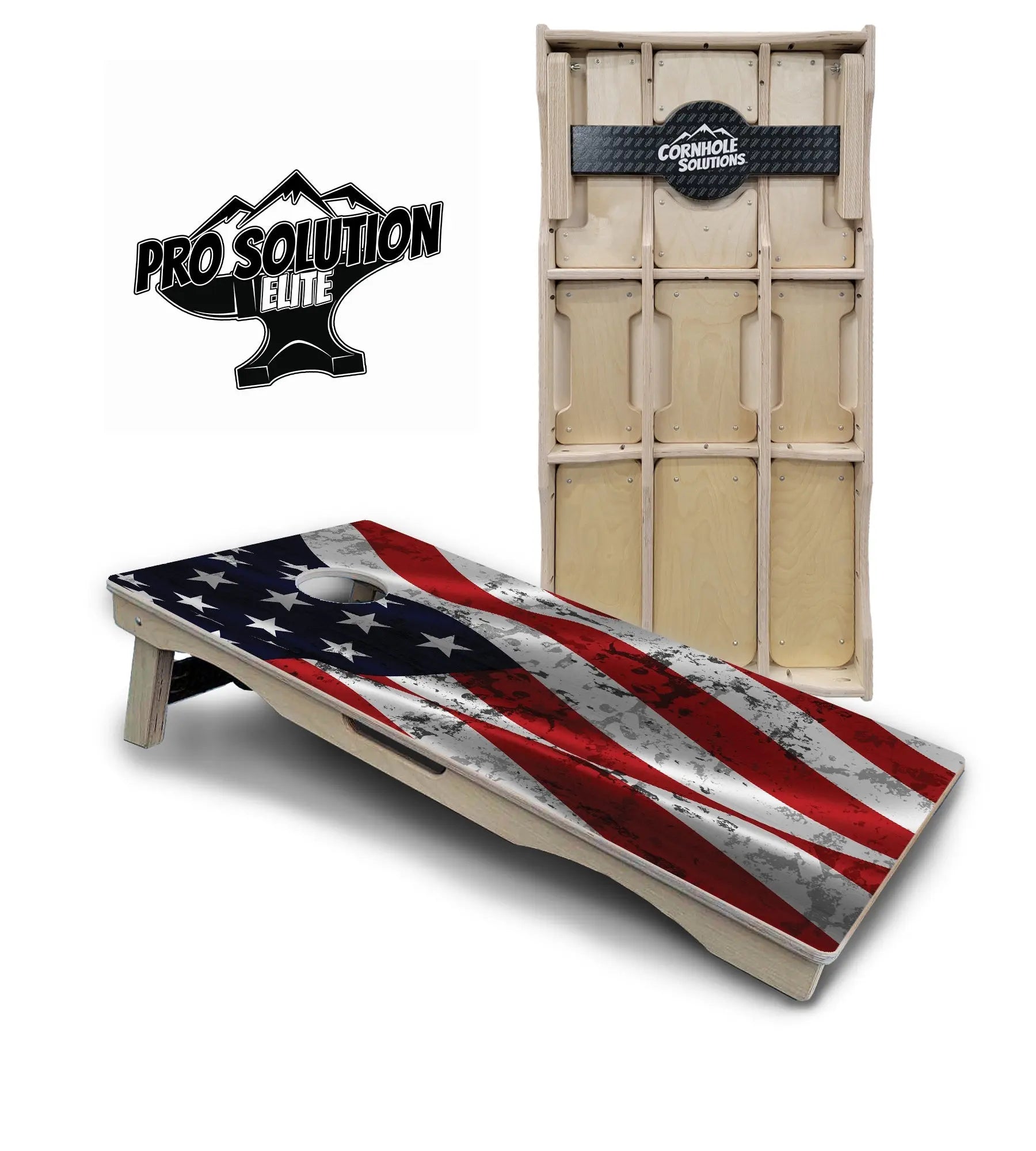 Wavy Distressed Flag Cornhole Boards - Pro Solution Elite Series by Cornhole Solutions, custom cornhole board main product photo