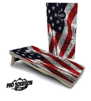 Wavy Distressed Flag Cornhole Boards - Pro Solution Lite Series Cornhole Solutions