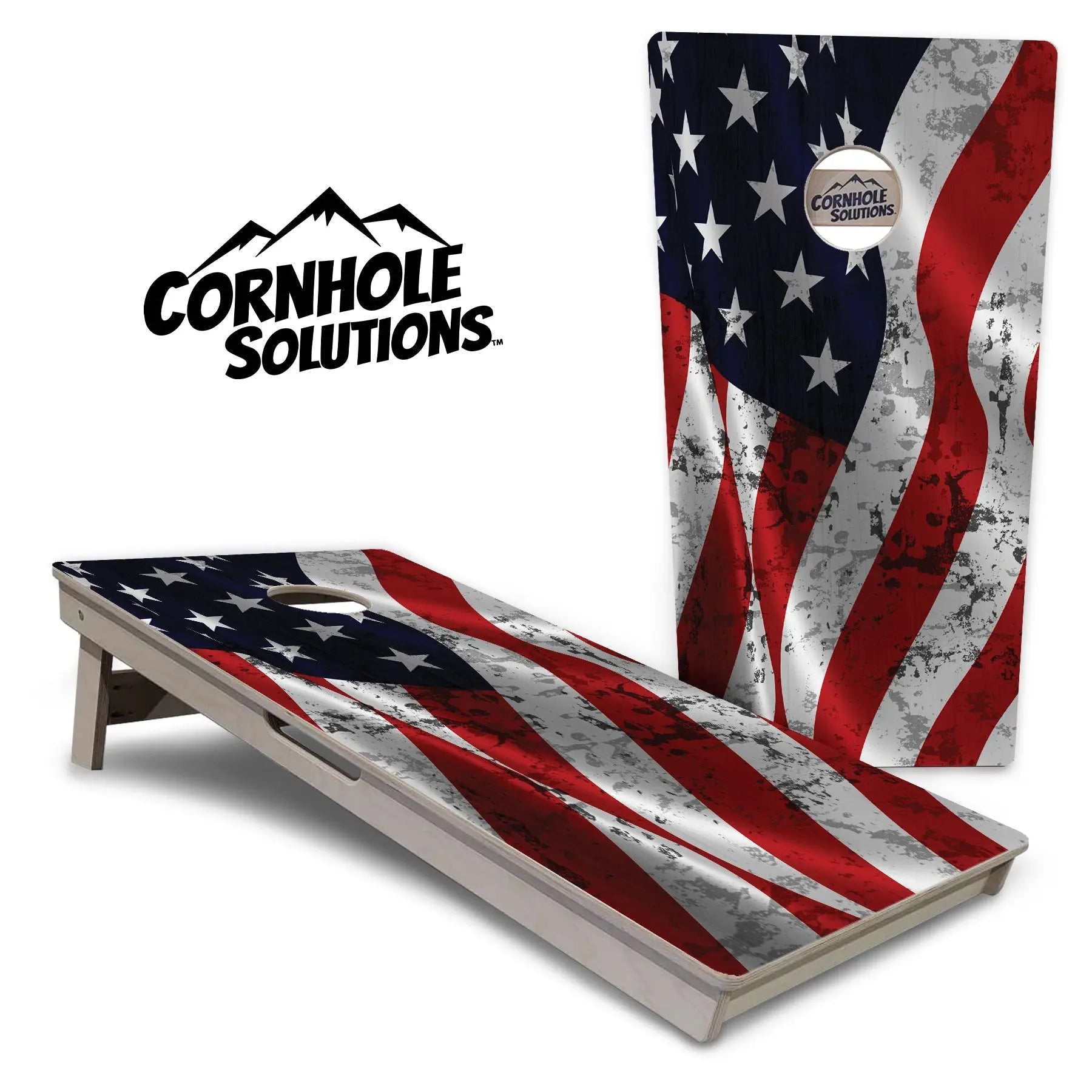 Wavy Distressed Flag Cornhole Boards - Professional Tournament Series by Cornhole Solutions, custom cornhole board main product photo
