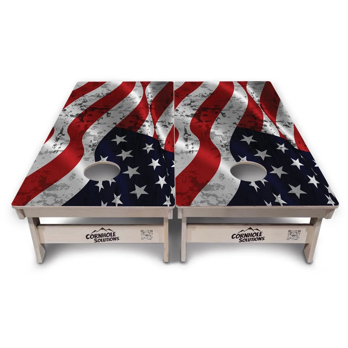 Wavy Distressed Flag Cornhole Boards - Professional Tournament Series by Cornhole Solutions, custom cornhole board detail photo 2