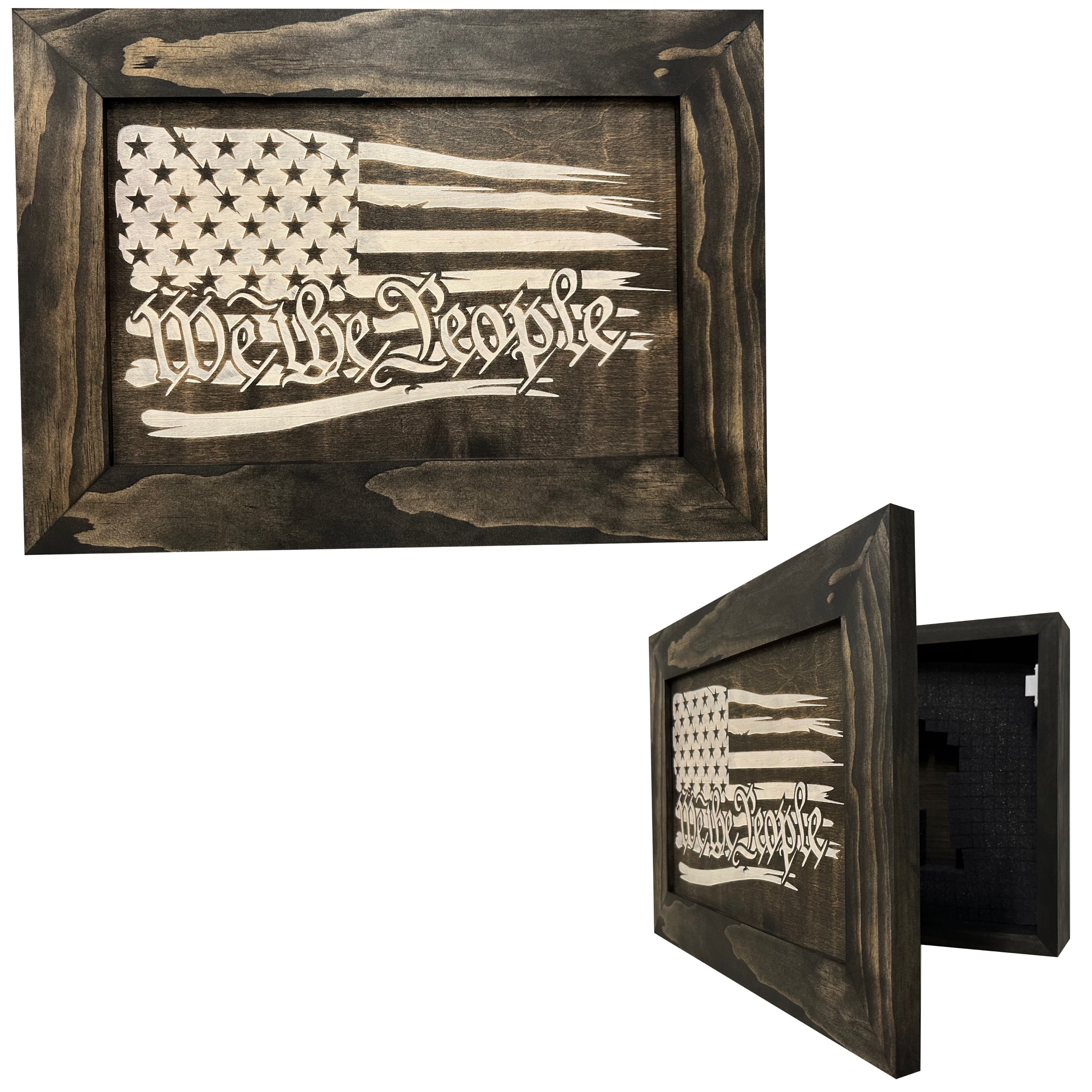 American Flag Gun Cabinet We The People Decorative and Secure Hidden Gun Safe (Black and White) by Bellewood Designs, Southern home decor main product photo