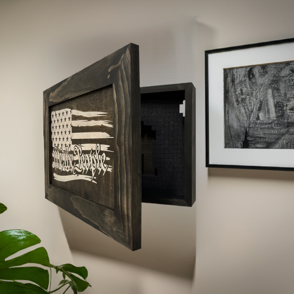 American Flag Gun Cabinet We The People Decorative and Secure Hidden Gun Safe (Black and White) by Bellewood Designs, Southern home decor detail photo 2