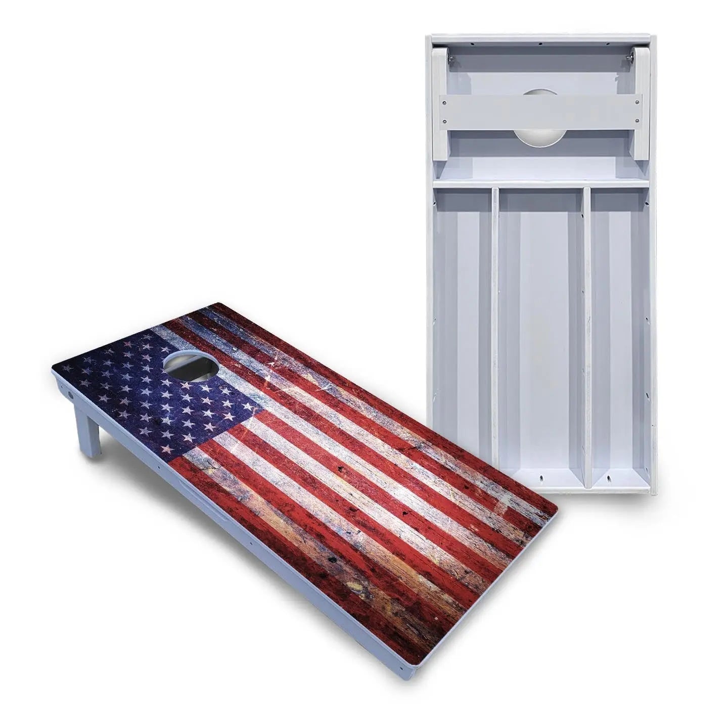 Weathered Flag Cornhole Boards - All Weather Series by Cornhole Solutions, custom cornhole board main product photo