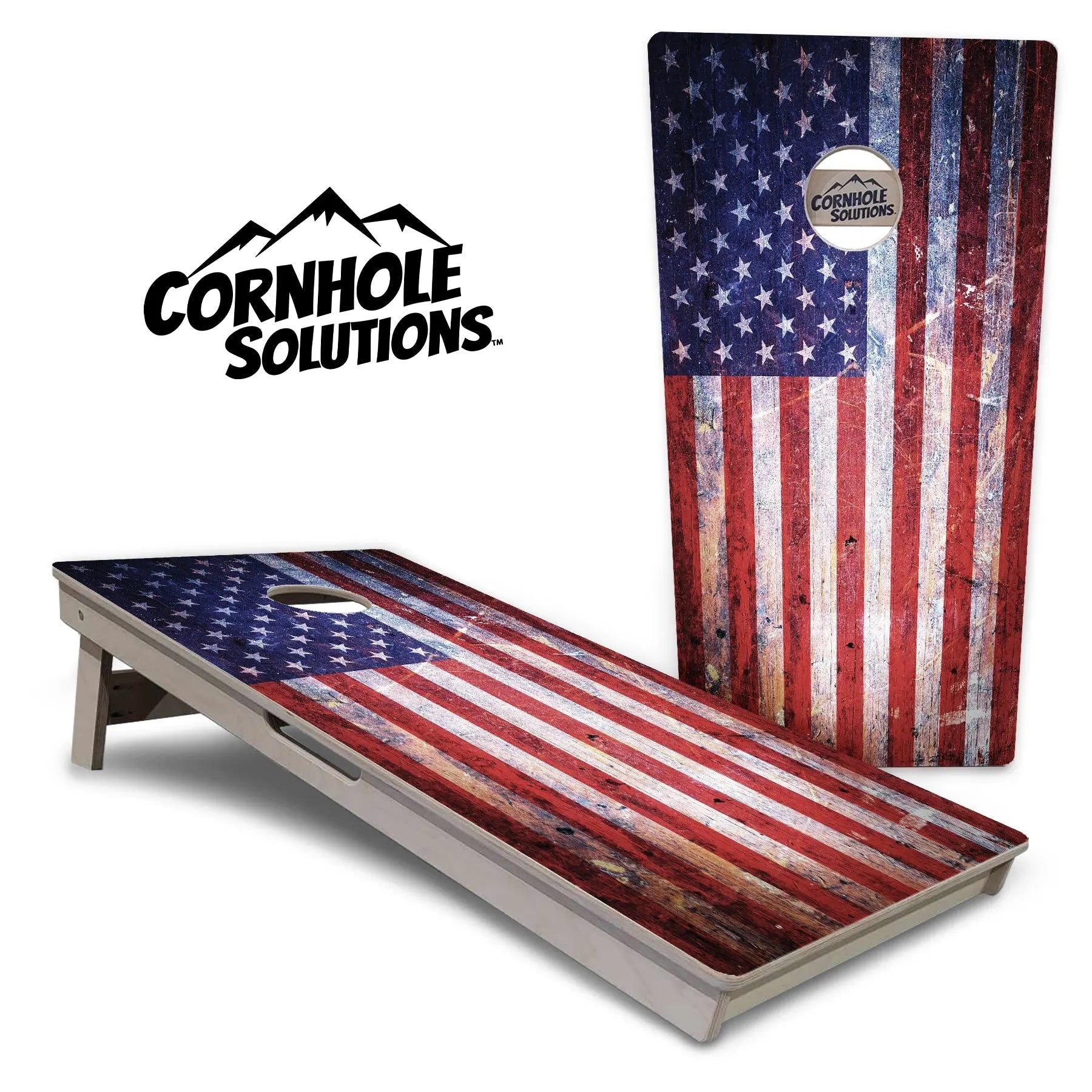 Weathered Flag Cornhole Boards - Professional Tournament Series by Cornhole Solutions, custom cornhole board main product photo