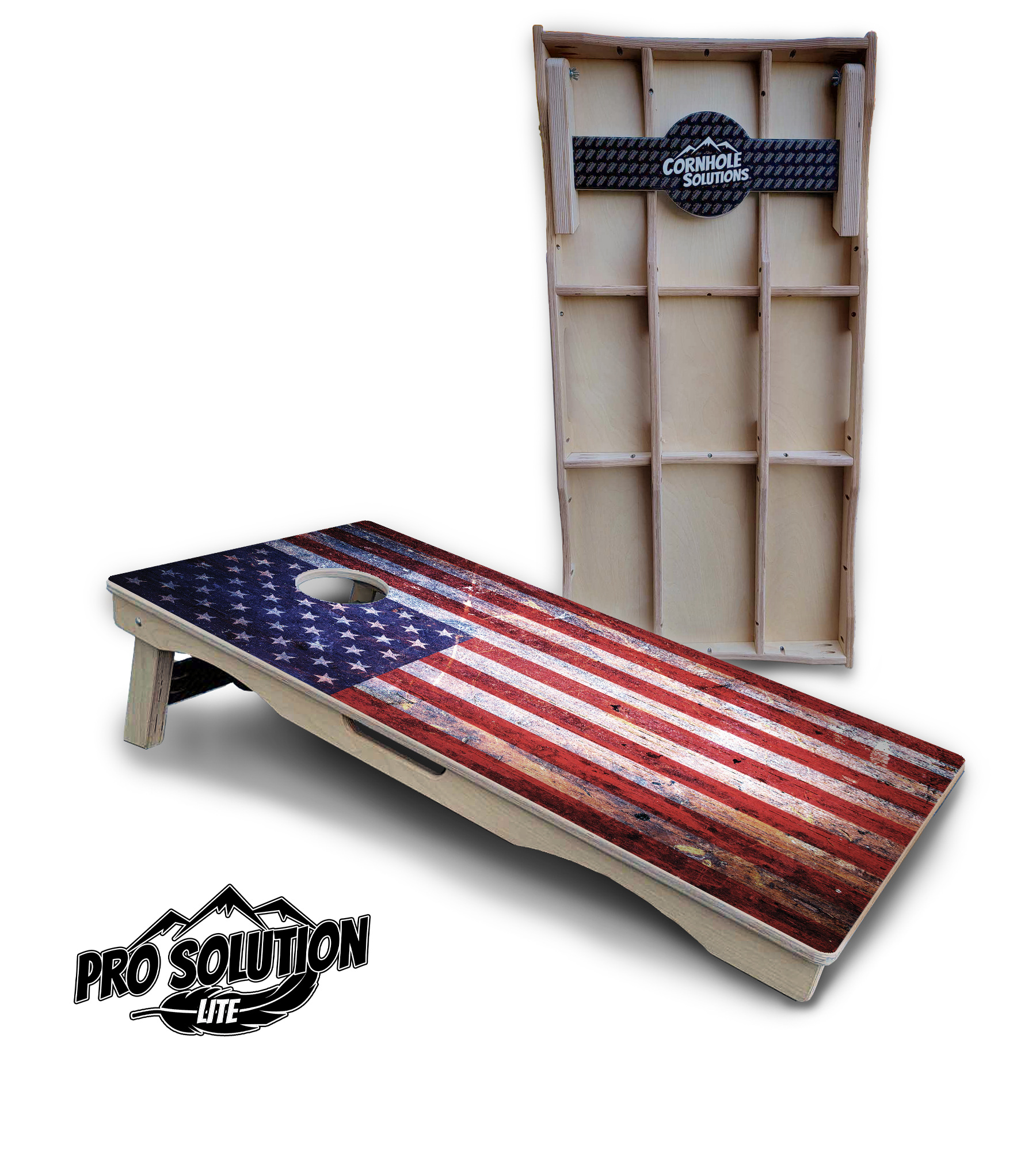 Weathered Flag Cornhole Boards - Pro Solution Lite Series by Cornhole Solutions, custom cornhole board main product photo