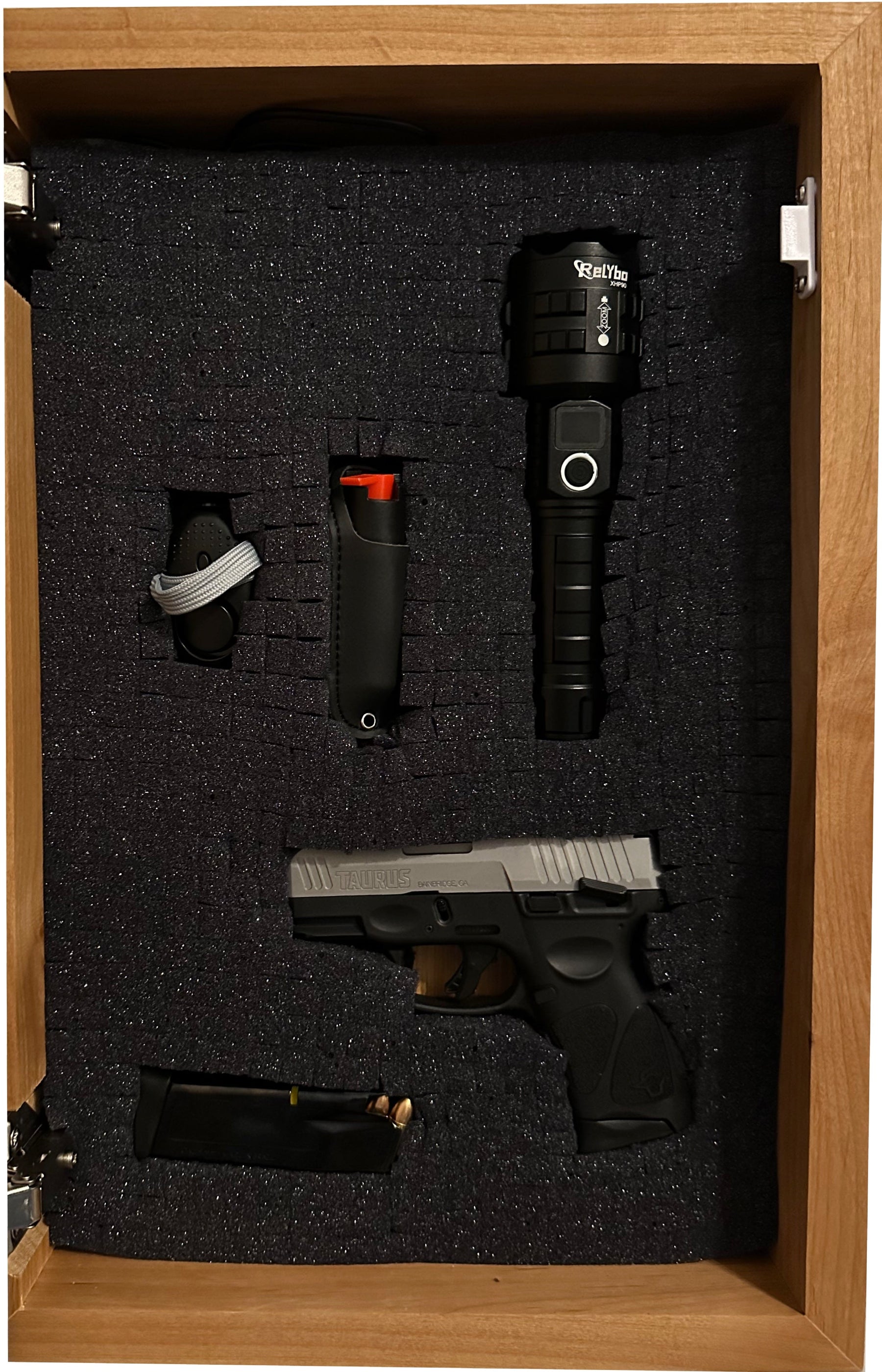 Hidden Gun Storage Cabinet Welcome to Our Home, Red Oak, Concealed Pistol Safe, Concealment Furniture, Handmade in the USA, Home Self Defense