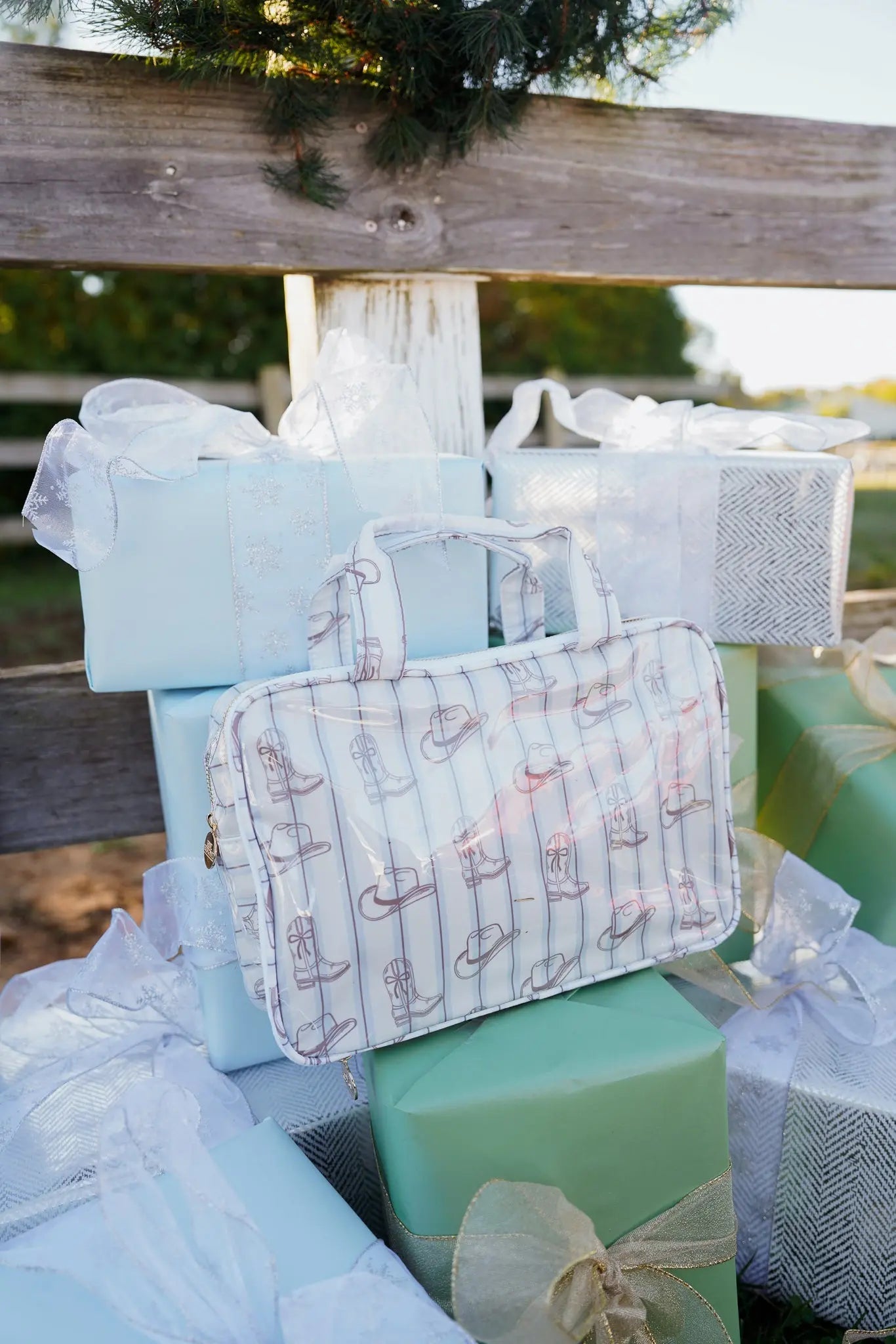 Western Blues Striped - Clear Coat Toiletry Case by KenzKustomz, natural skincare detail photo 2