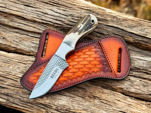 Western Knife with 3.4" Rasp Steel Blade & Antler Horn Handle Damascus Knife Store