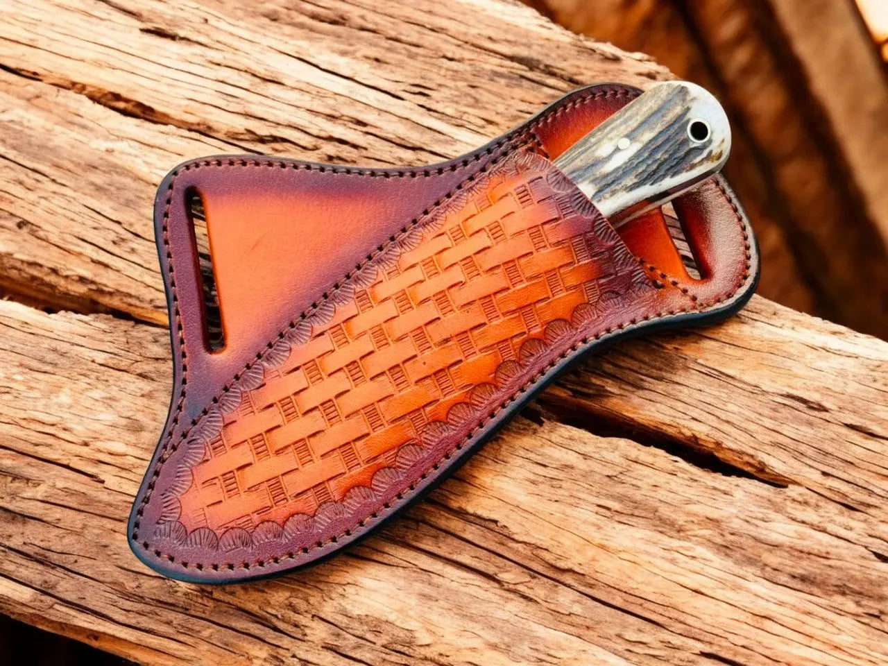 Western Knife with 3.4" Rasp Steel Blade & Antler Horn Handle Damascus Knife Store