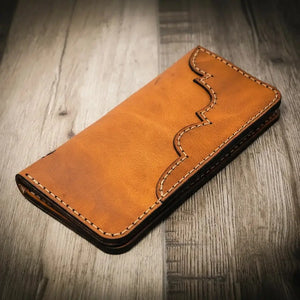Handmade Western Long Wallet displayed partially open