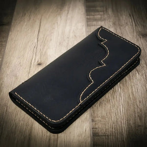 Full-grain leather Western Long Wallet shown at an angle