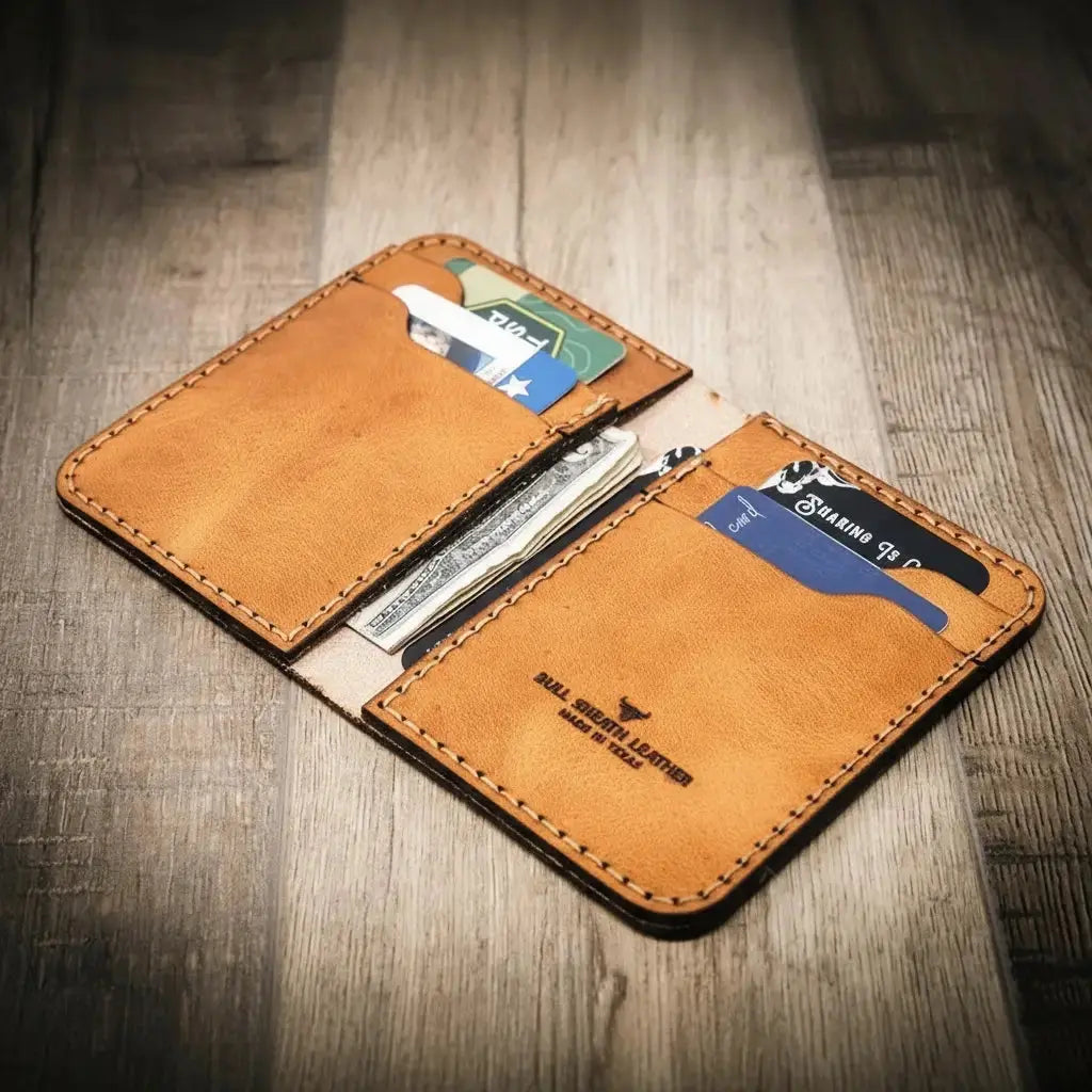Western Vertical Wallet by Bull Sheath Leather, handmade leather goods detail photo 2