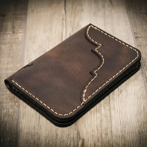 Western Vertical Wallet front exterior with natural leather character