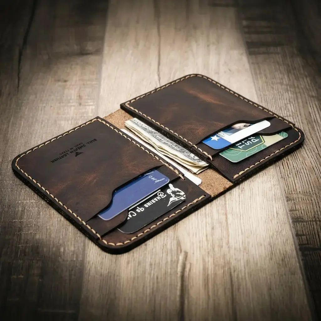 Western Vertical Wallet opened to display its vertical interior layout