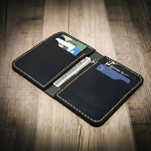 Bull Sheath Leather Western Vertical Wallet with reinforced stitching