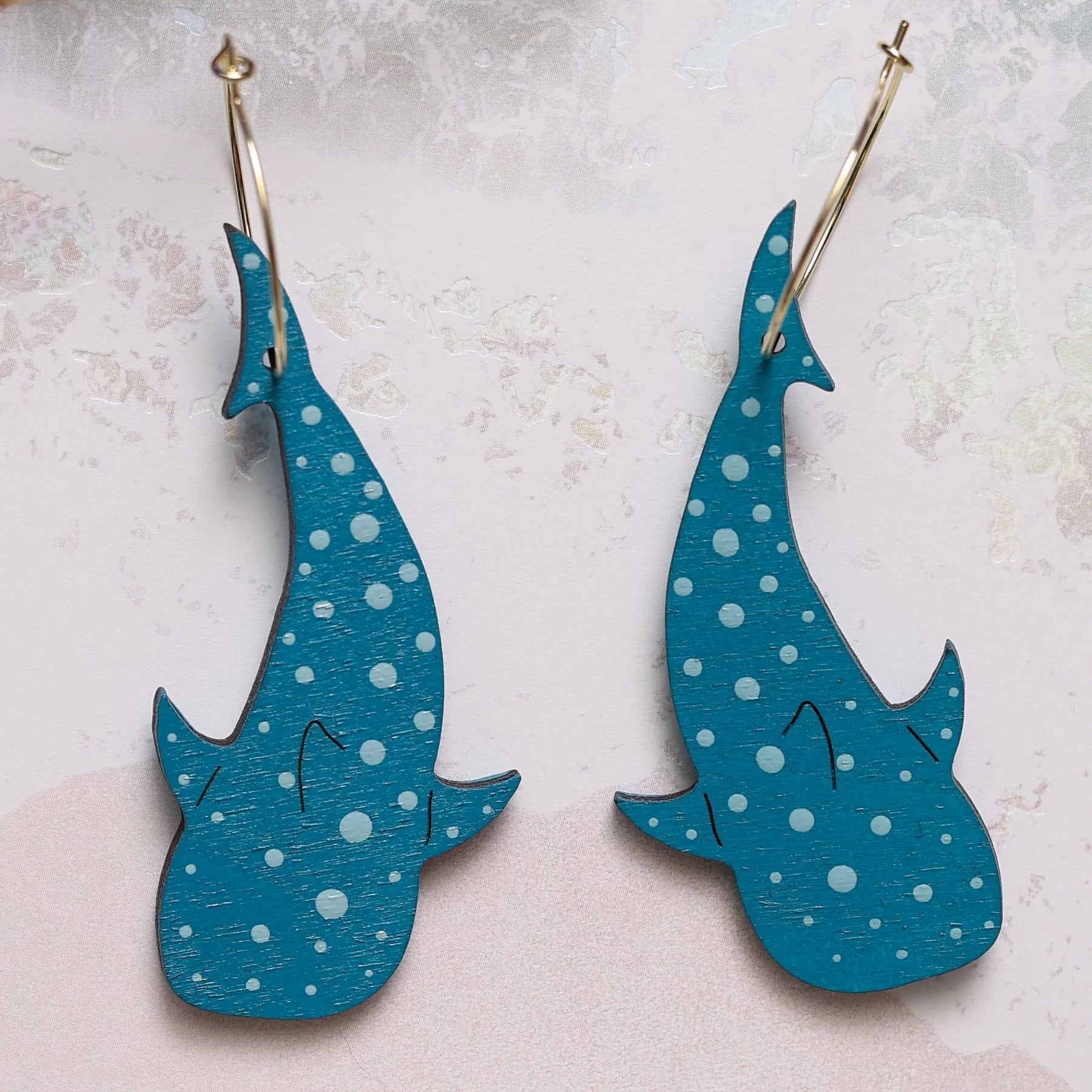 Whale Shark Hoop Earrings hand painted on lightweight wood by LE CHIC MIAMI