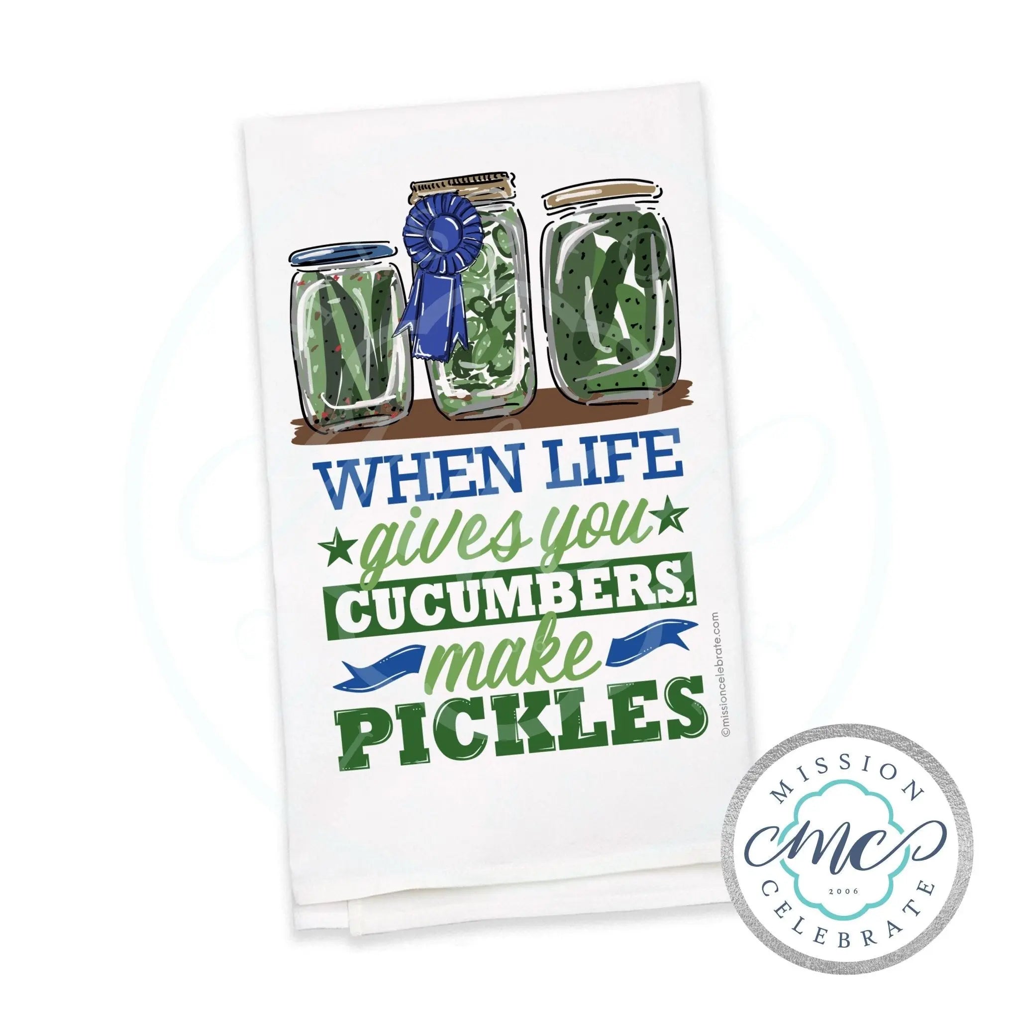 Pickle Lover's Tea Towel - "When Life Gives You Cucumbers" Kitchen Decor | 27x27 Flour Sack Cotton