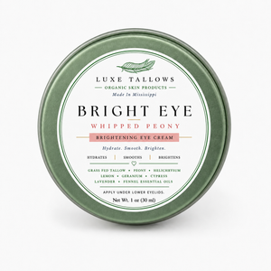 Whipped Peony Eye cream in a closed green tin