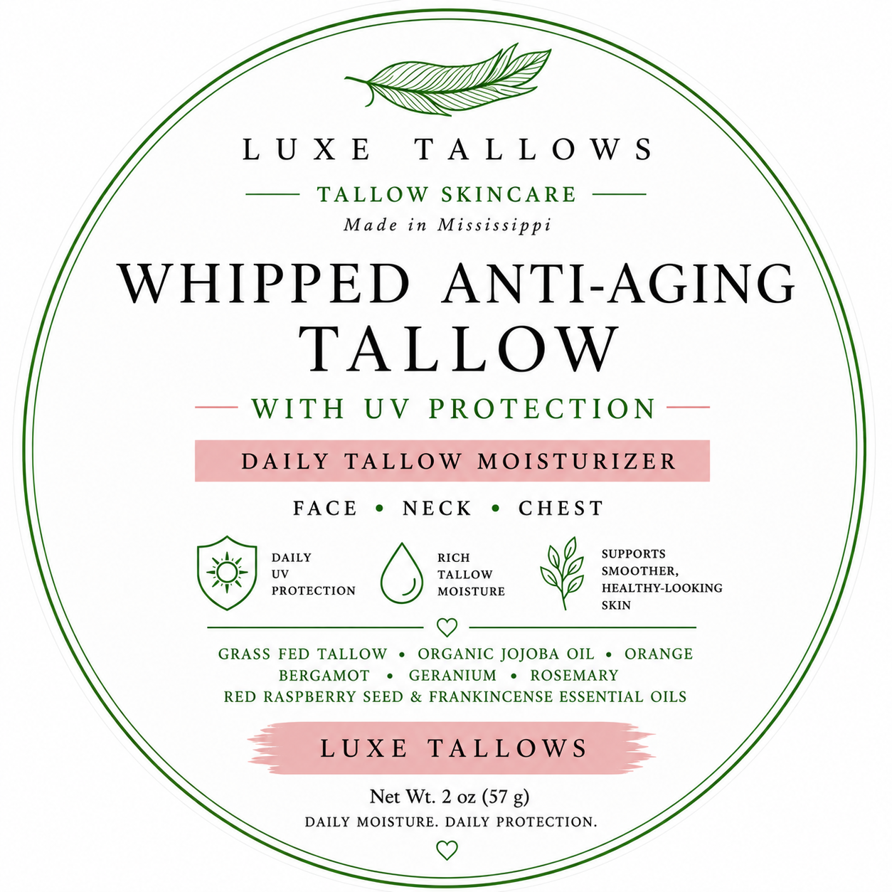 Luxe Tallows Whipped Anti-Aging Tallow with UV Protection — Daily Face Moisturizer | 2 oz by Luxe Tallows, handmade bath and body detail photo 2