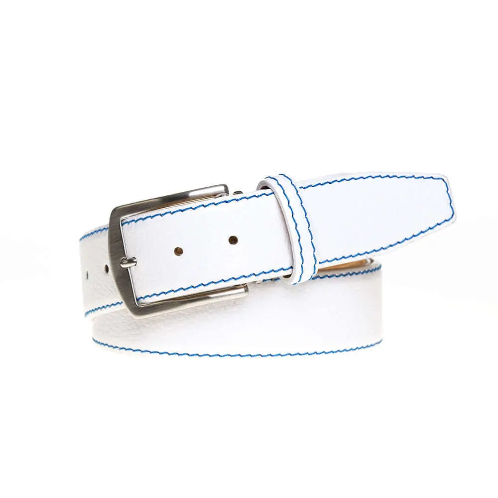 White Italian Pebble Grain Belt by Roger Ximenez: Bespoke Belts and Leather Accessories, handmade leather goods main product photo