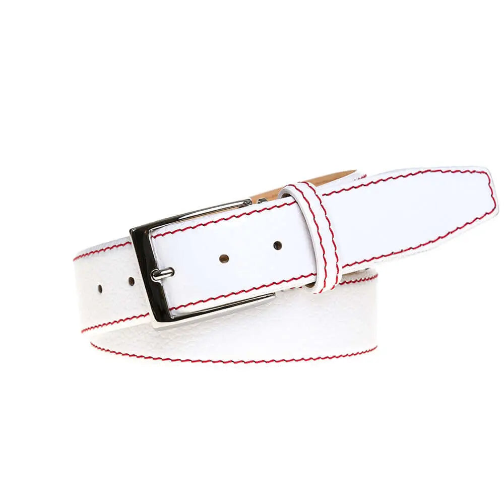 White Italian Pebble Grain Belt by Roger Ximenez: Bespoke Belts and Leather Accessories, handmade leather goods detail photo 2