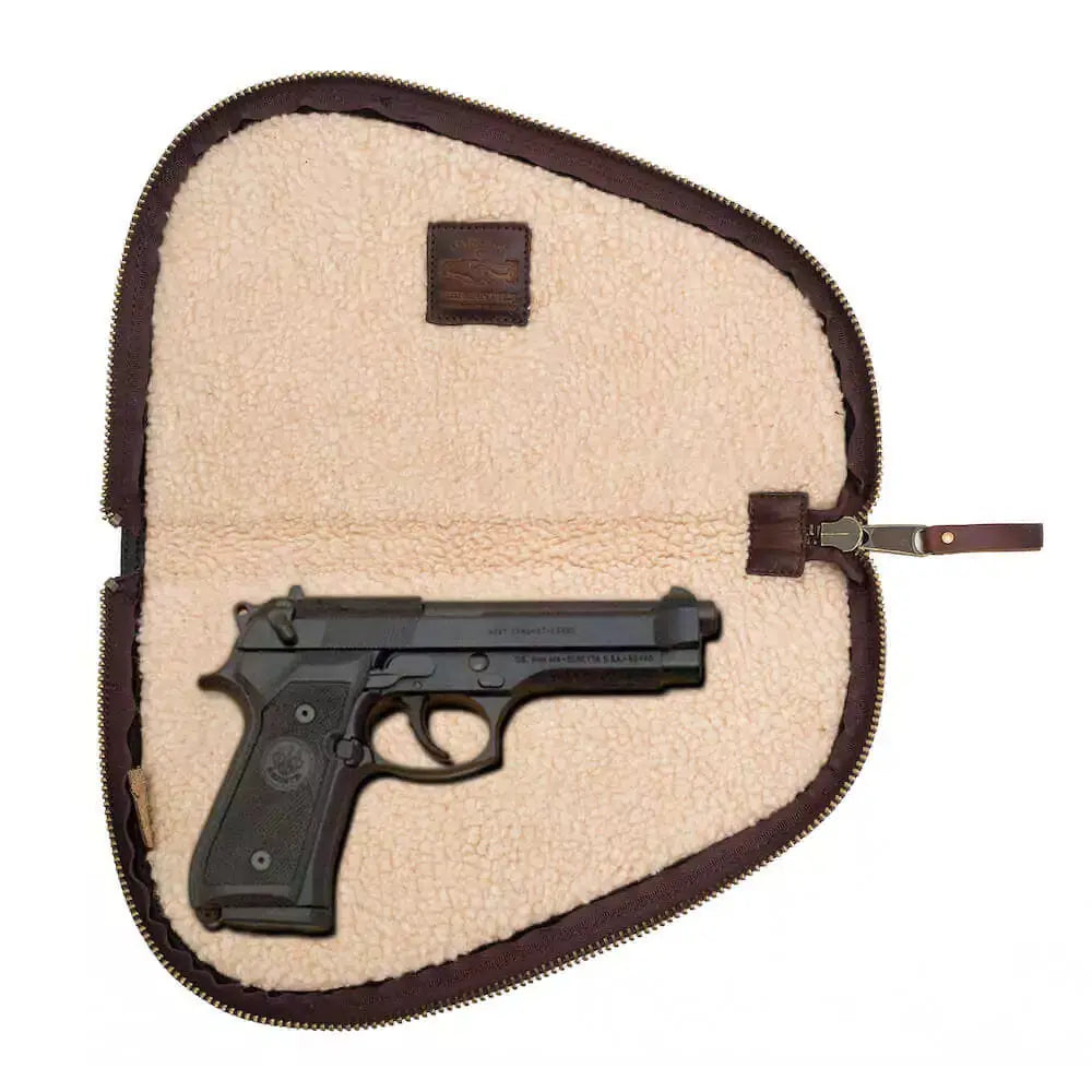 White Wing Leather Hunting Pistol Case by Mission Mercantile Leather Goods, handmade leather goods detail photo 2