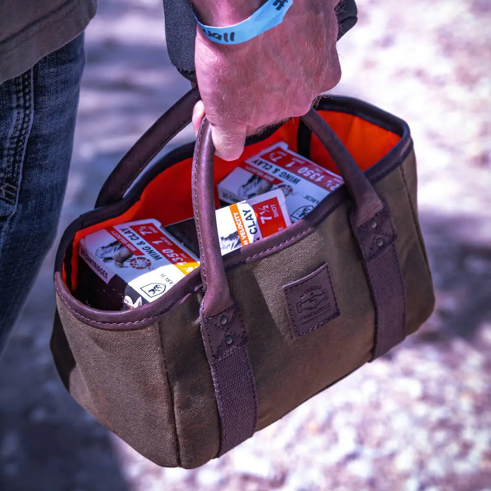 White Wing Waxed Canvas Hunting Four Box Shell Carrier by Mission Mercantile Leather Goods, handmade leather goods main product photo