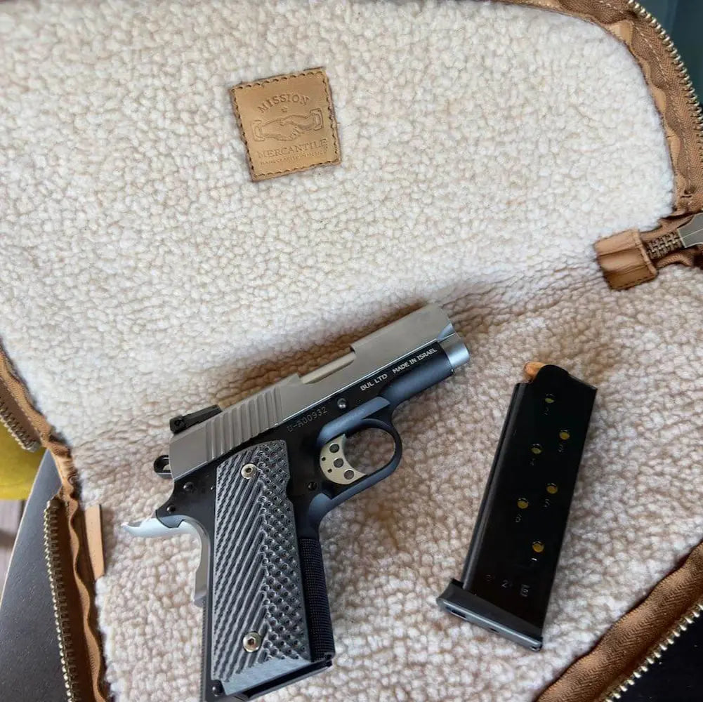 White Wing Waxed Canvas Hunting Pistol Case by Mission Mercantile Leather Goods, handmade leather goods main product photo