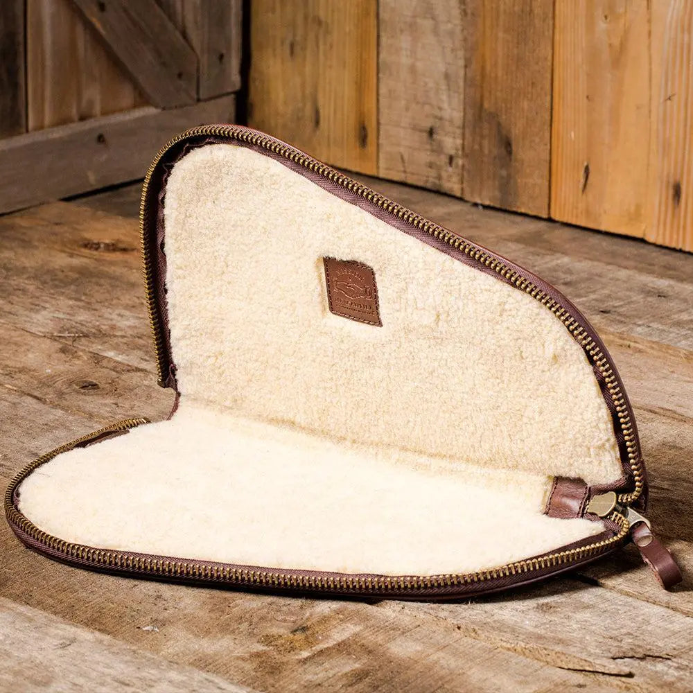 White Wing Waxed Canvas Hunting Pistol Case by Mission Mercantile Leather Goods, handmade leather goods detail photo 2