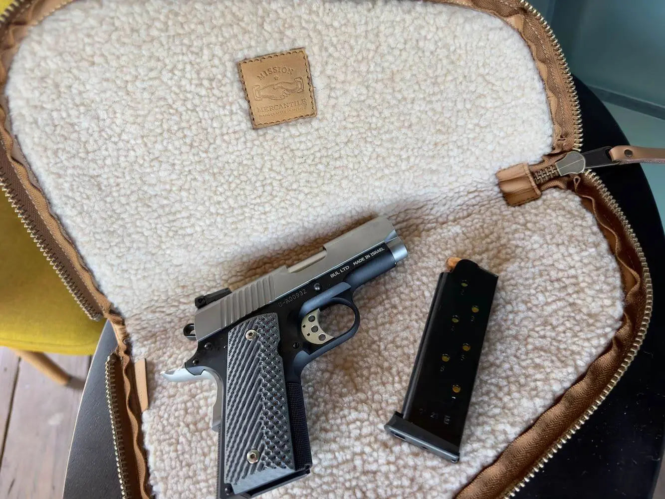 White Wing Waxed Canvas Hunting Pistol Case by Mission Mercantile Leather Goods, handmade leather goods detail photo 15