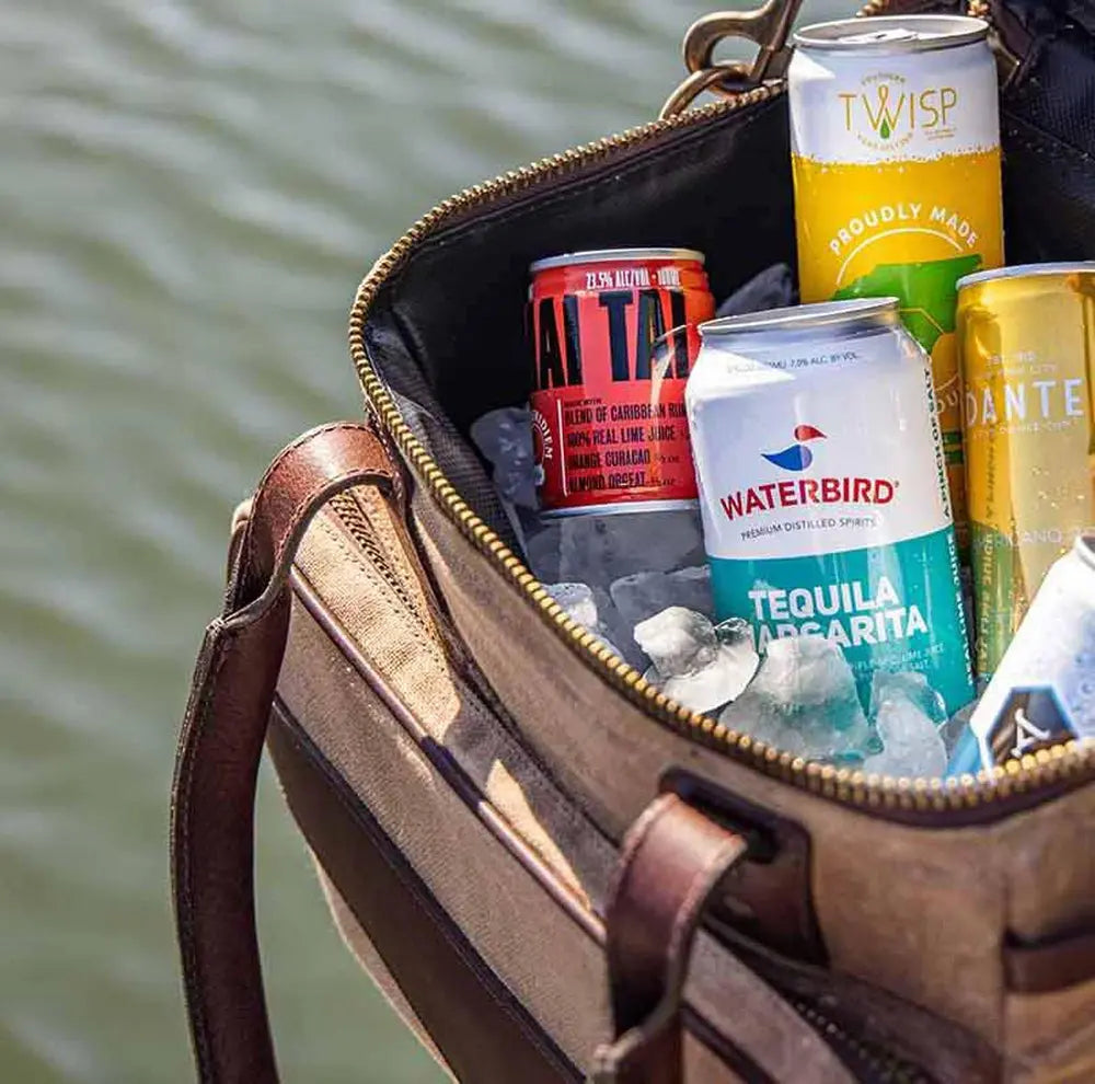 White Wing Waxed Canvas Scout Cooler by Mission Mercantile Leather Goods, handmade leather goods main product photo