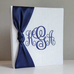 Baby Memory Book - White Linen (w/ SATIN Bow)