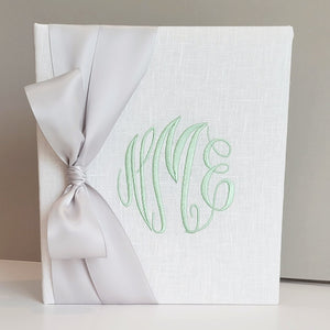 Baby Memory Book - White Linen (w/ SATIN Bow)