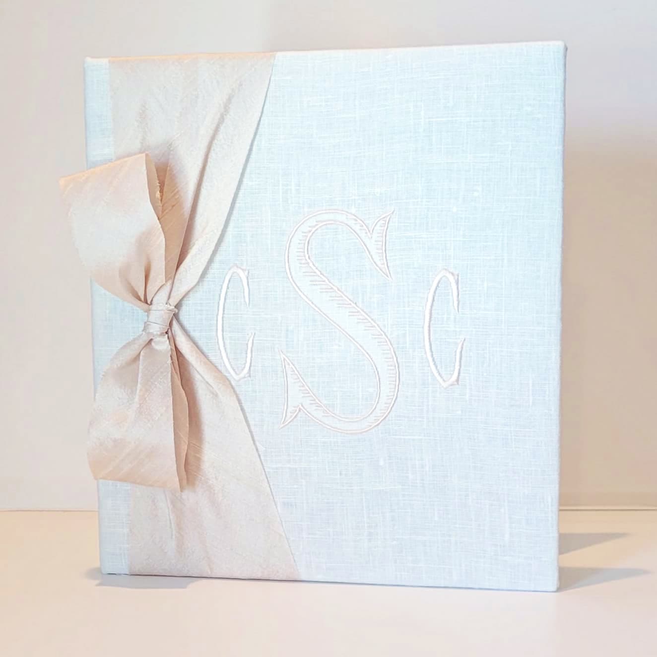 Baby Memory Book - White Linen (w/ SILK Bow) by AP Creations in Tuscaloosa, paper gift detail photo 2