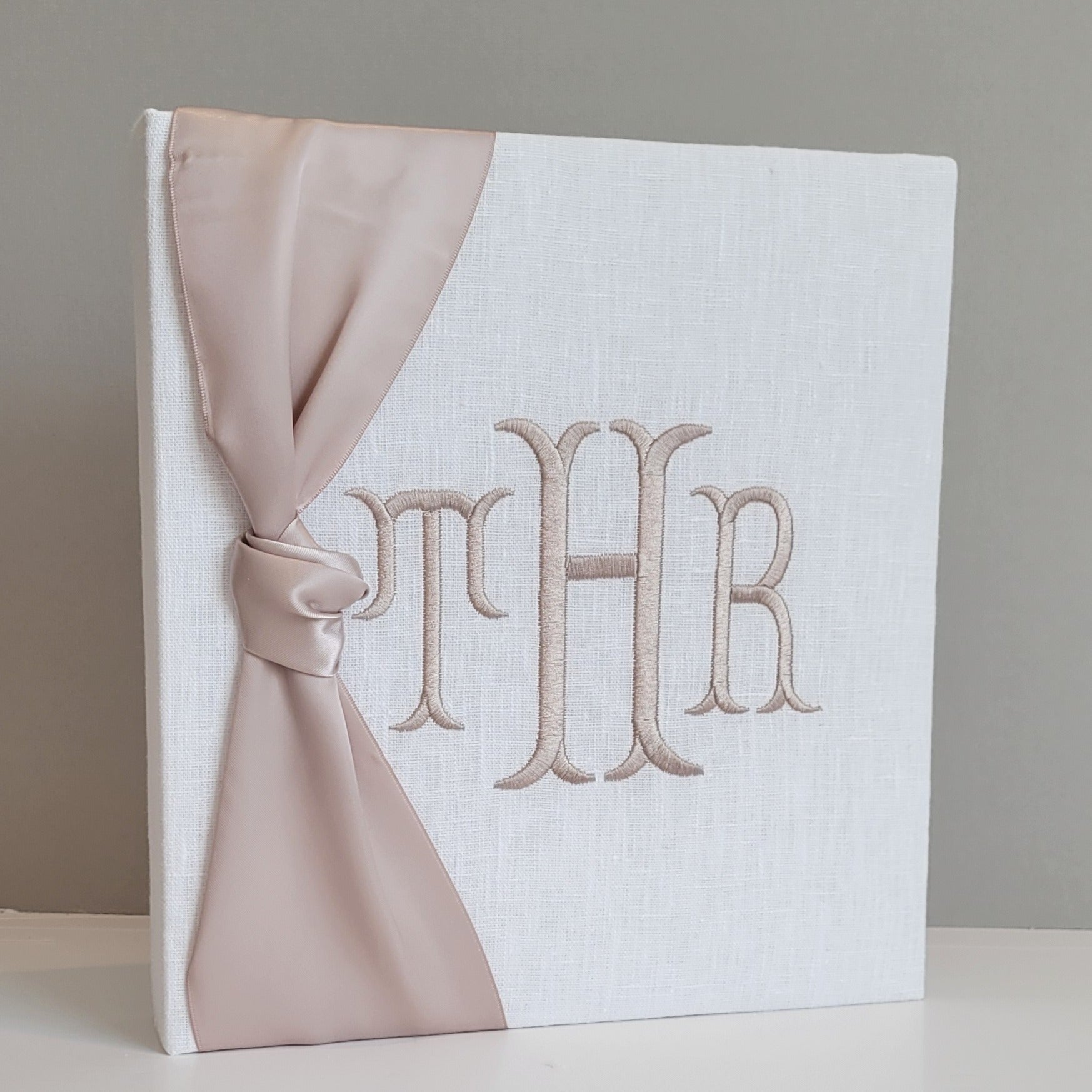 Baby Memory Book - White Linen (w/ SATIN Bow)