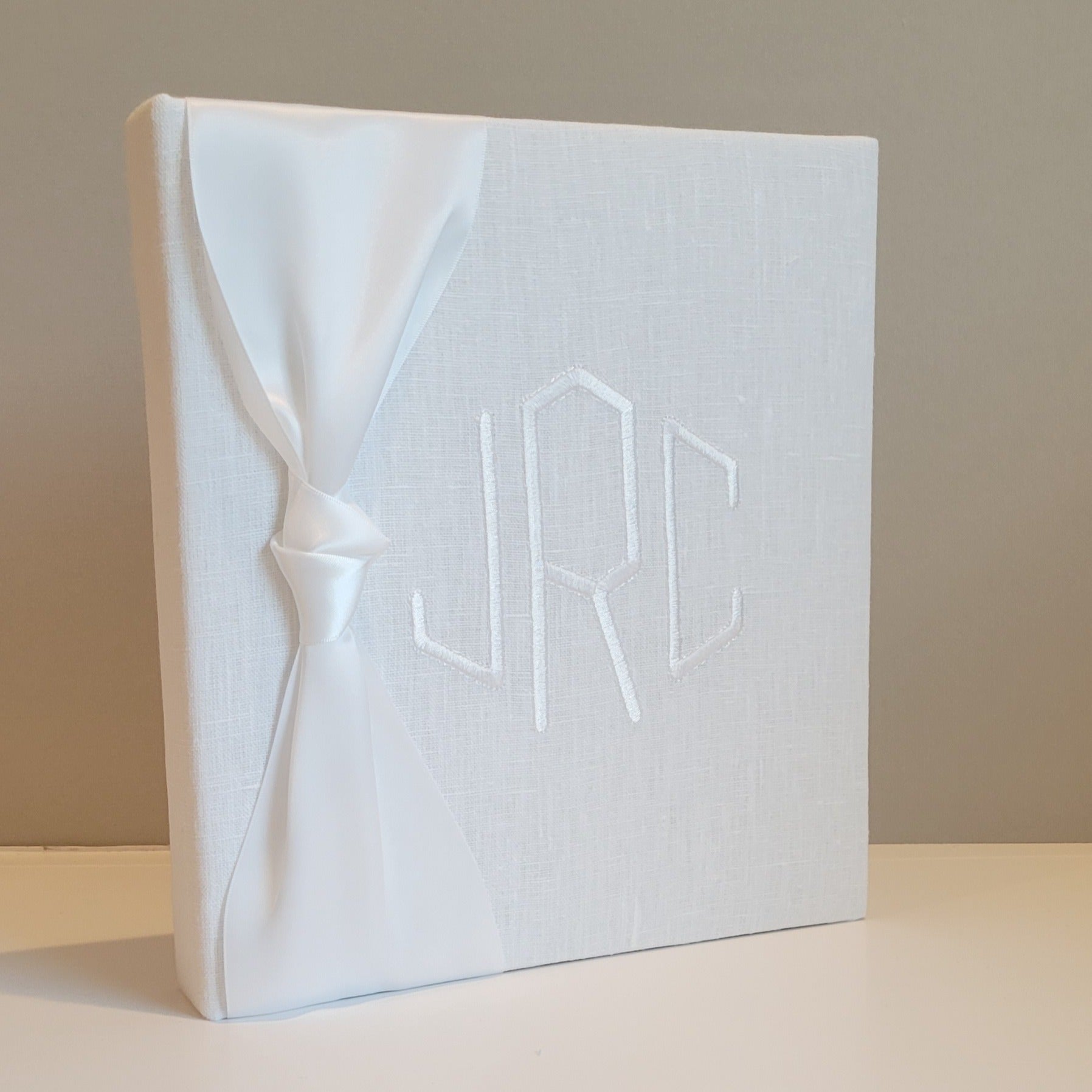 Baby Memory Book - White Linen (w/ SATIN Bow)