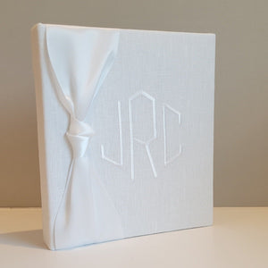 Baby Memory Book - White Linen (w/ SATIN Bow)