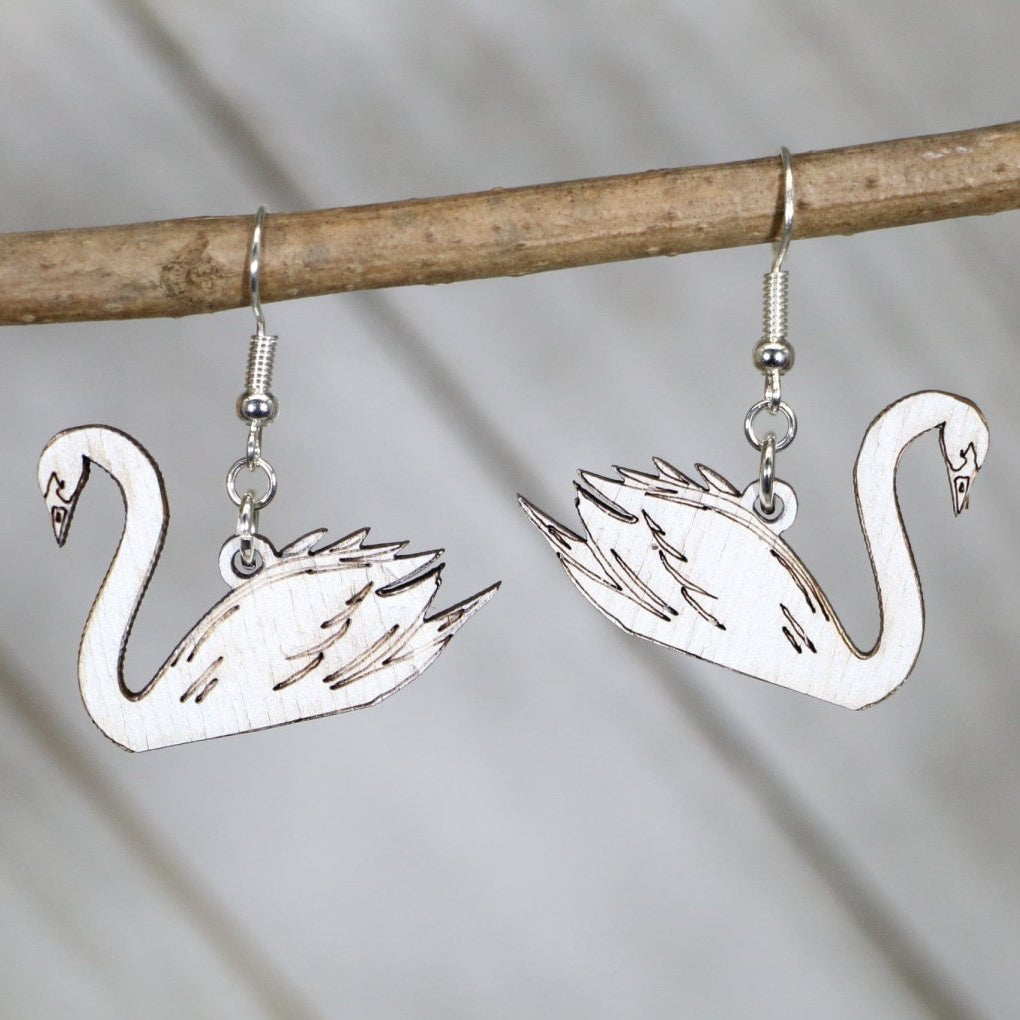 White Swan Wooden Earrings | Elegant Bird Nature Jewelry