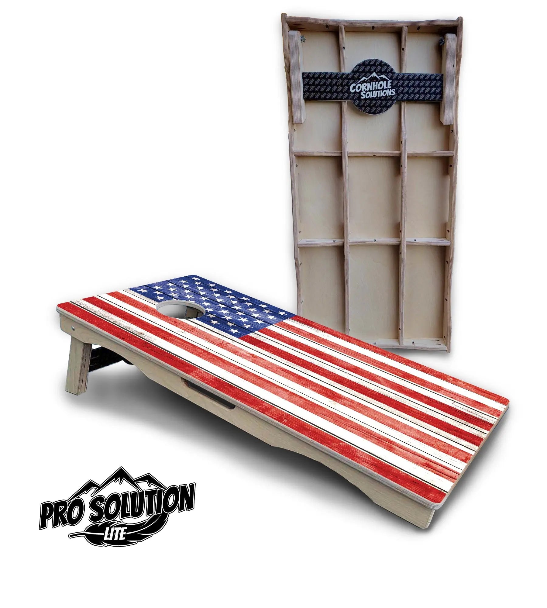 Whitewashed Flag Cornhole Boards - Pro Solution Lite Series by Cornhole Solutions, custom cornhole board main product photo