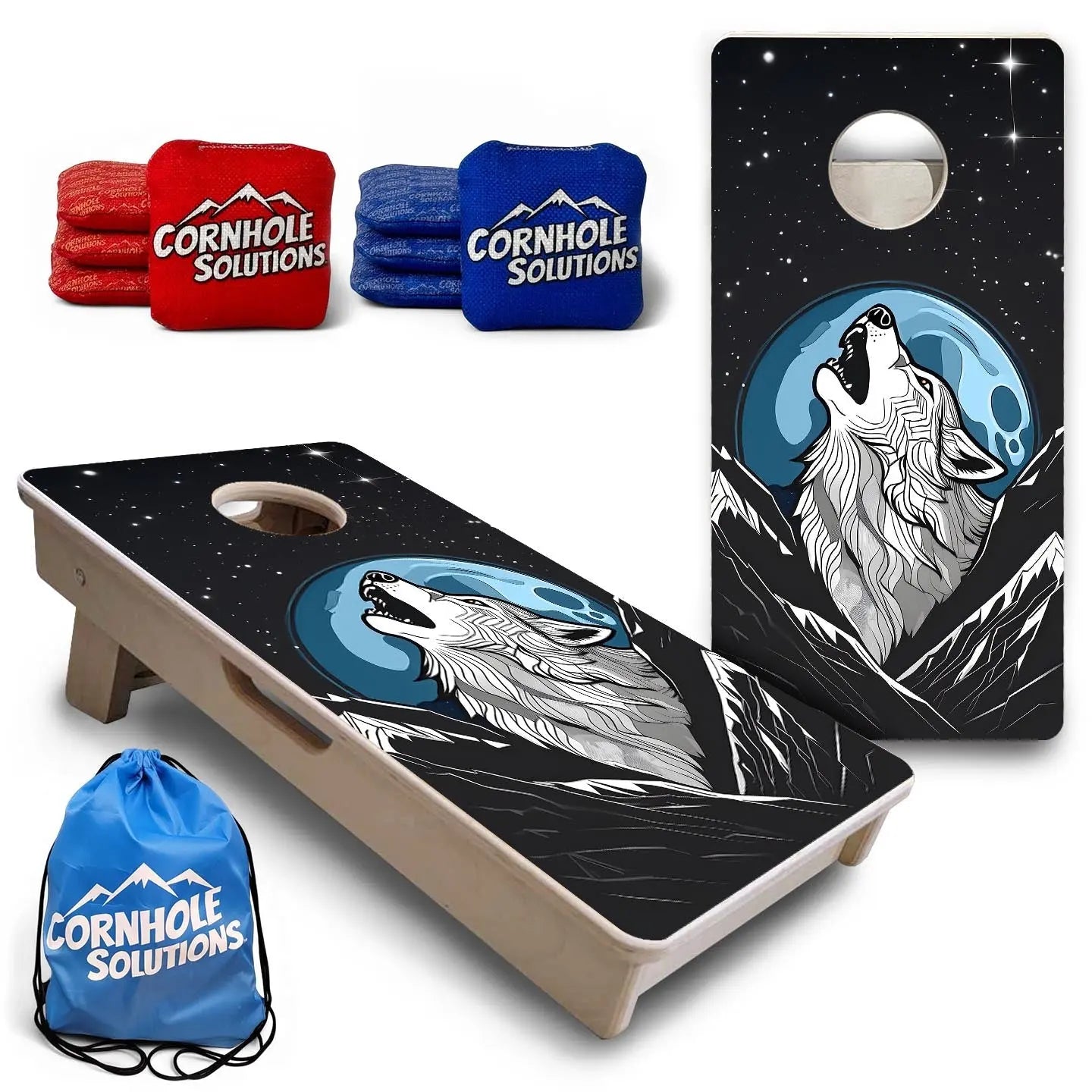 Wolf Howling - Mini or Vacation Size Cornhole Boards by Cornhole Solutions, custom cornhole board main product photo