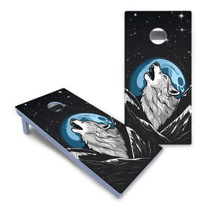 Wolf Howling at Moon Cornhole Boards - All Weather Series Cornhole Solutions