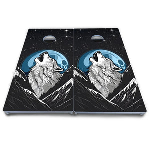 Wolf Howling at Moon Cornhole Boards - All Weather Series Cornhole Solutions