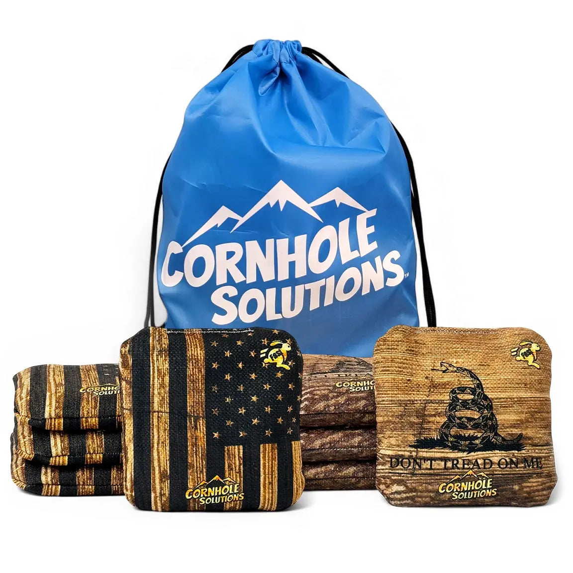 Wood DTOM/Wood Flag - Pro Style REC Cornhole Bags – Regulation 6"x6" – Full Set of 8 by Cornhole Solutions, custom cornhole board main product photo
